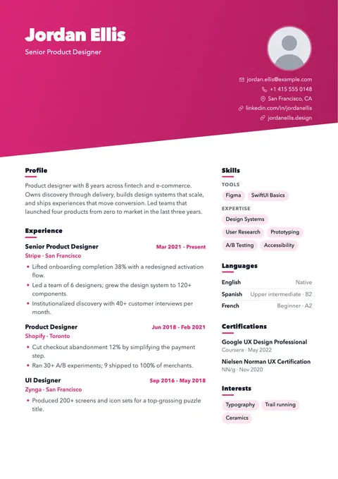 Splash resume template preview