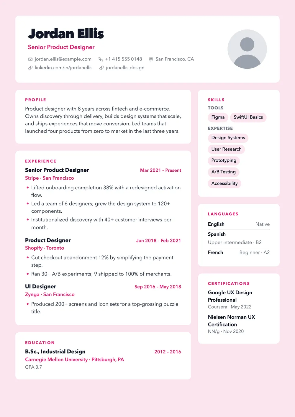 Studio resume template preview