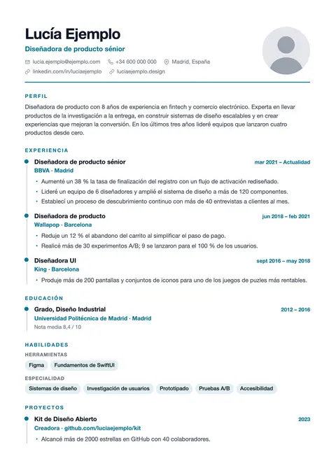 Vista previa de la plantilla de currículum Timeline