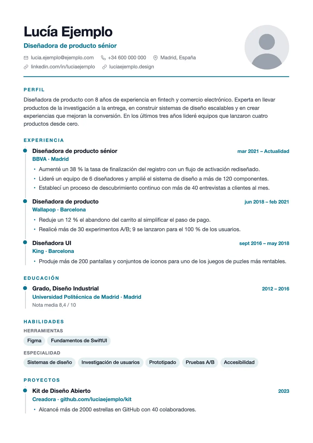 Vista previa de la plantilla de currículum Timeline