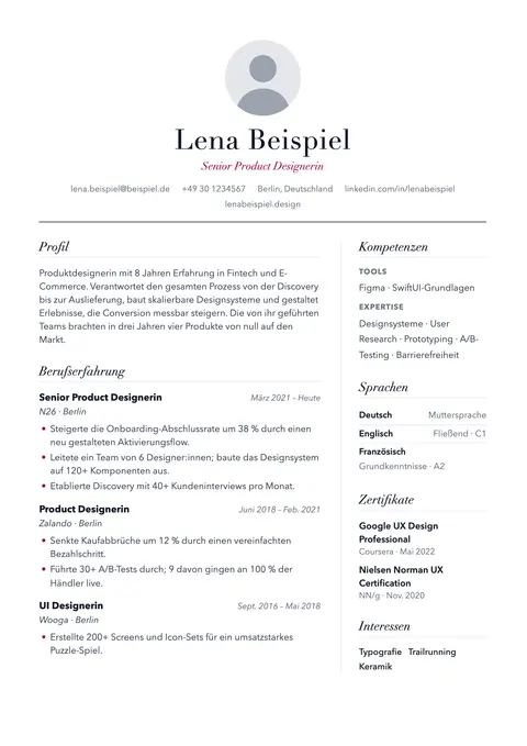 Verse Lebenslauf-Vorlage Vorschau