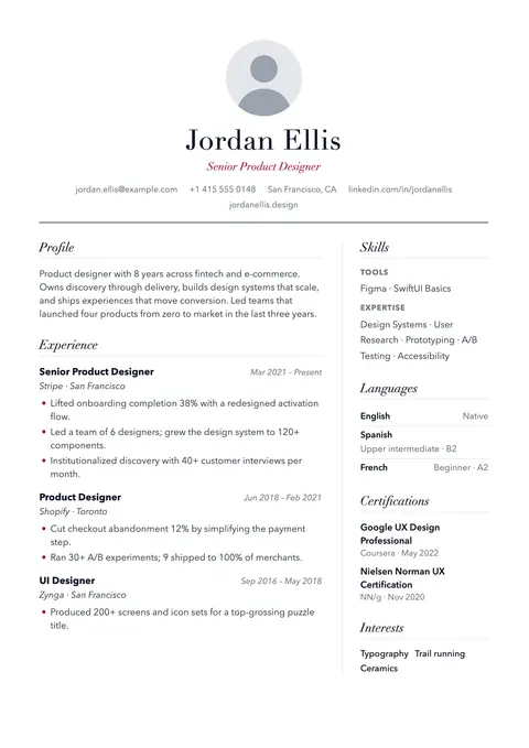 Verse resume template preview